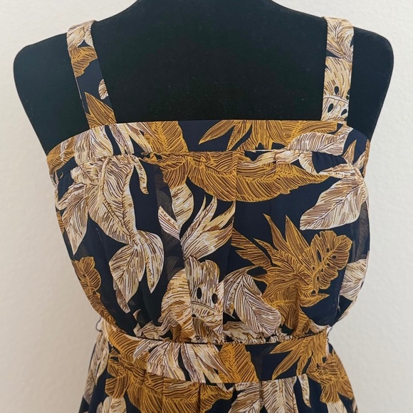 Forever 21 Tropical Leaf Print Maxi Dress – Navy & Mustard – Square Neck - Picture 1 of 4